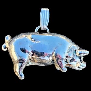 Little potbelly pig puffy 3D sterling silver Charm Or  pendant Fine Jewelry